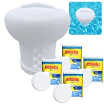 Kit Clorador Flutuante Grande Netuno + 4 Pastilhas de Cloro Hidroall 5 em 1 para Piscinas