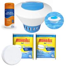 Kit Clorador Flutuante para Piscina + 2 Pastilhas de Cloro 5x1 + Fita Avaliar