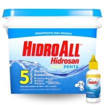 Kit Cloro 2,5 Kg Granulado Hidrosan 5x1 + Refil Reagente Orto-tolidina 23ml para Medir Cloro Piscina Hidroall