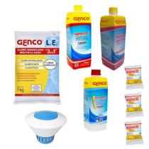 Kit Cloro Granulado 1kg + Clarificante + Algicida + Redutor de Ph e Alcalinidade e Pastilhas e Clorador Genco