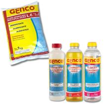 Kit Cloro Granulado 1kg + Clarificante + Algicida + Redutor de Ph e Alcalinidade Genco