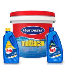 Kit Cloro HIDROAZUL Multiação 10kg Clarificante Maxfloc 1L Algicida Manutenção 1L HTH Piscinas