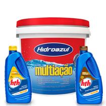 Kit Cloro HIDROAZUL Multiação 10kg Clarificante Maxfloc 1L Reduz Aspiração 1L HTH Piscinas