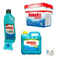 Kit Cloro Hidrosan 10kg + Clarificante Hidrofloc 5L + 5 Redutor De Ph e Alcalinidade Hidroall 1L