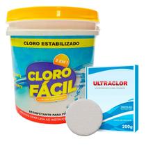Kit Cloro Ultraclor Fácil 3 Em 1 10Kg + Pastilha Cloro 200g