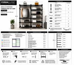 Kit Closet Aramado 1,20 x 2,00 mt Cabideiro/Prat./Sap. Preto 20X20 Kit Closet Aramado 1,20 x 2,00 mt Cabideiro/Prat./Sap. Preto 20X20