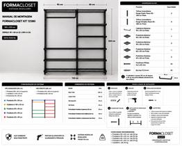 Kit Closet Aramado 1,50 x 2,00mt Cabideiro/Prat./Sap. Preto 20X20 Kit Closet Aramado 1,50 x 2,00mt Cabideiro/Prat./Sap. Preto 20X20