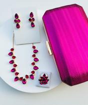 Kit Clutch + colar, anel e brinco pink