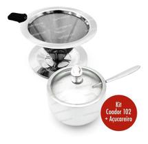 Kit Coador De Café Reutilizável 102 + Açucareiro Em Aço Inox