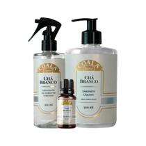 Kit Coala Chá Branco Essência Aromática 10ml Odorizante de Tecidos e Ambientes 260ml Sabonete Líquido 500ml
