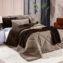 Kit Coberdrom Edredom Cobertor KING 03 Peças Canelado Dupla Face Denver com Fronhas - Tecido Quente Macio Manta Microfibra Canelada Jogo Conjunto Luxo