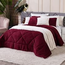 Kit Coberdrom Edredom Cobertor QUEEN 03 Peças Canelado Dupla Face Denver com Fronhas Tecido Quente Macio Manta Microfibra Canelada Jogo Conjunto Luxo