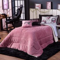 Kit Coberdrom Game Streamer Rosê c/ Almofadas Solteiro 04 Peças - Dupla Face Sherpa e Mantinha