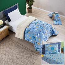 Kit Coberdrom + Jogo De Cama Bouti Kids Solteiro 03 Peças 100% Poliéster - Astronauta Kit Coberdrom + Jogo De Cama Bouti Kids Solteiro 03 Peças 100% Poliéster - Astronauta