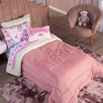 Kit Coberdrom Princesa Rosê c/ Almofada Casal Padrão 04 Peças - Dupla Face Sherpa e Mantinha