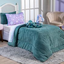 Kit Coberdrom Sereia Verde c/ Almofadas Queen 05 Peças - Dupla Face Manta Microfibra Kit Coberdrom Sereia Verde c/ Almofadas Queen 05 Peças - Dupla Face Manta Microfibra
