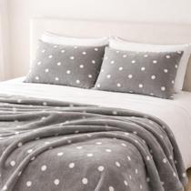 Kit Cobertor Casal Flannel Poá 3 Peças 2,30x2,45m com Fronhas Super Macio TamanhoCasal PadrãoCorCinza