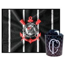 Kit Cobertor Manta Solteiro com Balde Pipoca Corinthians Timão Zona Criativa Licenciado 5 Litros Cor:PretoDesenho do Te