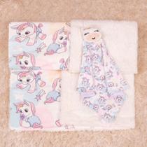Kit Cobertor Soft com Naninha para Bebê Menina