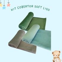 Kit Cobertores de Bebê Soft Masculino 3 Peças Macias e Antialérgicas - AZUL, VERDE E CINZA