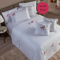 Kit Cobre Leito 09 Peças Bordado Libélula Kit Cobre Leito 09 Peças Bordado Libélula