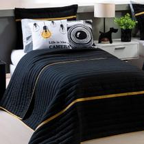 Kit Cobre Leito 4 Peças Selfie Preto/Mostarda Solteiro Inove Kit Cobre Leito 4 Peças Selfie Preto/Mostarda Solteiro Inove