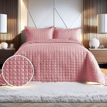 Kit Cobre Leito 400 Fios Colcha Queen 3 Peças Bordado Dupla Face Porta Travesseiro Decoração Elegante