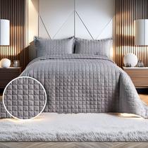 Kit Cobre Leito 400 Fios Colcha Solteiro 2 Peças Bordado Dupla Face Porta Travesseiro Decoração Elegante