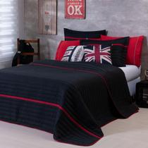 Kit Cobre Leito 5 Peças London Preto/Vermelho Queen - Inove