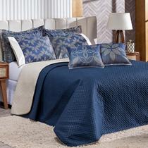 Kit Cobre Leito Arabesco Azul Marinho/Caqui Dupla Face com Almofadas CASAL PADRÃO 07 Peças