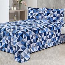 Kit Cobre Leito Bella Queen Piquet 03 Peças - Azul Royal - Bordados Finos