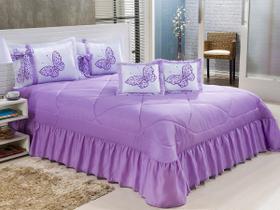 Kit Cobre Leito Borboletas Casal Padrão 07 Peças Bordadas - Lilás
