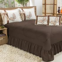 Kit Cobre Leito Borboletas Casal Padrão 07 Peças MARROM