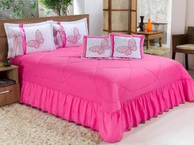 Kit Cobre Leito Borboletas Casal Queen 07 Peças Bordadas - Pink