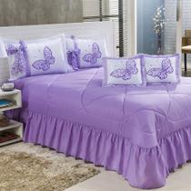 Kit Cobre Leito Borboletas Casal Super King 07 Peças Bordadas - Lilás
