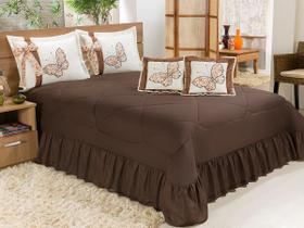 Kit Cobre Leito Borboletas Casal Super King 07 Peças Bordadas - Marrom