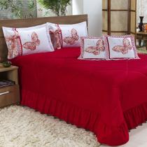 Kit Cobre Leito Borboletas Casal Super King 07 Peças Vermelha