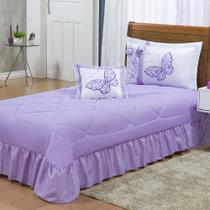 Kit Cobre Leito Borboletas Solteiro 04 Peças Bordadas Lilás