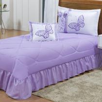 Kit Cobre Leito Borboletas Solteiro 04 Peças Bordadas - Lilás