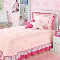 Kit Cobre Leito Bordado Jardine Solteiro 3 Pecas - Rosa