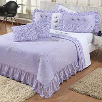 Kit Cobre Leito Bordado Naturalle Casal Super King 07 Peças Micropercal - Lilás