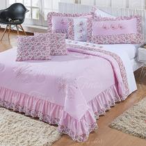 Kit Cobre Leito Bordado Naturalle Queen 07 Peças Micropercal - Rosa Kit Cobre Leito Bordado Naturalle Queen 07 Peças Micropercal - Rosa