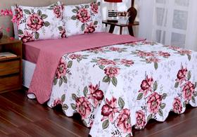 KIT COBRE LEITO Bouti Garden Dupla face QUEEN SIZE - 04 PEÇAS