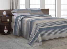 Kit Cobre Leito Cama Casal Queen 3 Peças Algodão Acochoado Listrado C/Fronhas