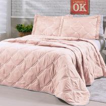 Kit Cobre Leito Cama Casal Queen Bordado Percal 200 Fios Rose