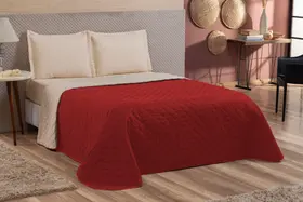 Kit Cobre Leito Cama Casal Queen Dupla Face Matelado 3 Peças Vermelho/caqui