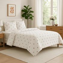 Kit Cobre Leito Cama Casal Queen Padrão 3 Peças Essencialle Algodão 160 Fios Varias Cores Cereja