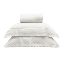 Kit Cobre Leito Casal 220x240+13cm Aba Cama Box Colcha Jacquard Bordare Premium Microfibra Appel