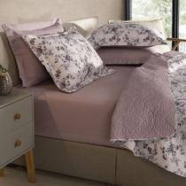 Kit Cobre Leito Casal Colcha 3 Peças Boutis Estampada Dupla Face Porta Travesseiro Aba Americana