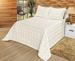 Kit Cobre Leito Casal King 3Pçs Luxo Premium Bordado Palha